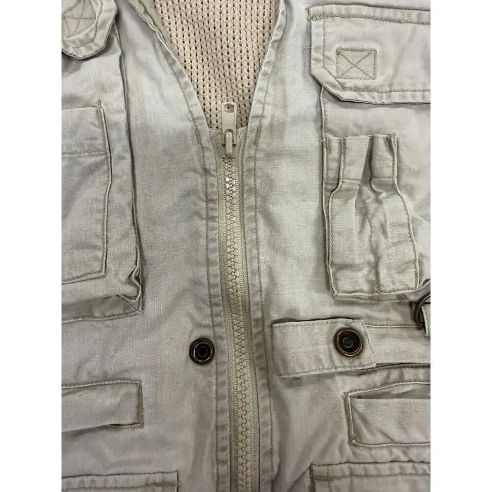 Cabela's Men's MD Regular Fishing Vest Khaki Cotton Multi Pocket Utility